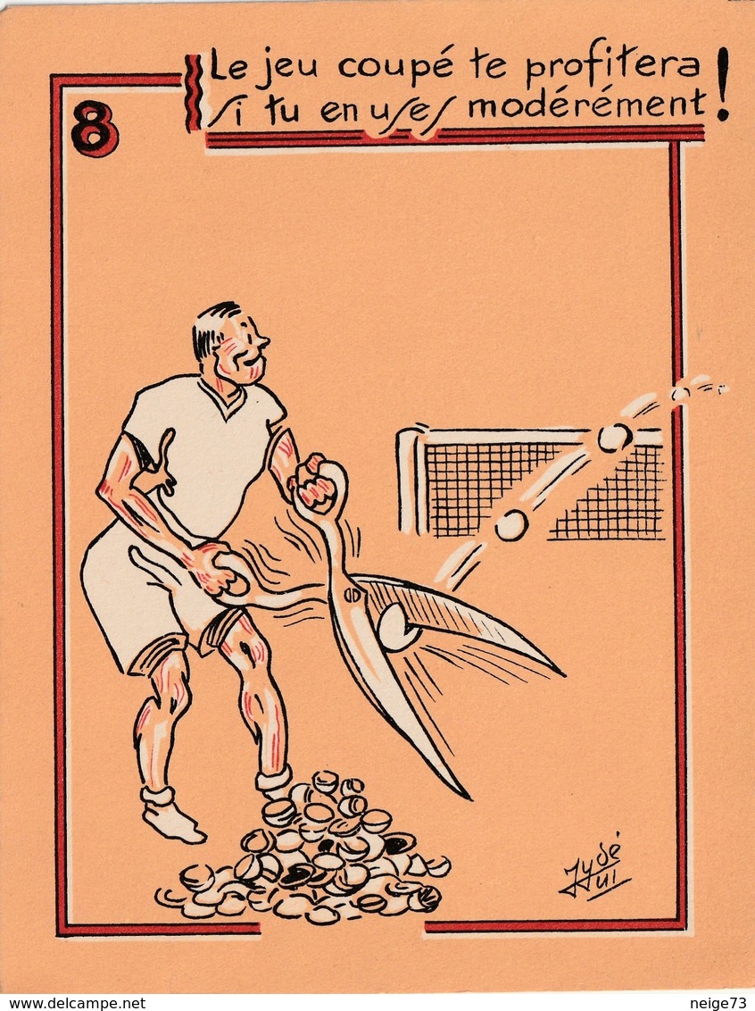 série de 10 grandes images sur le thème du tennis - illustrées par Jydé - 1941 - humour