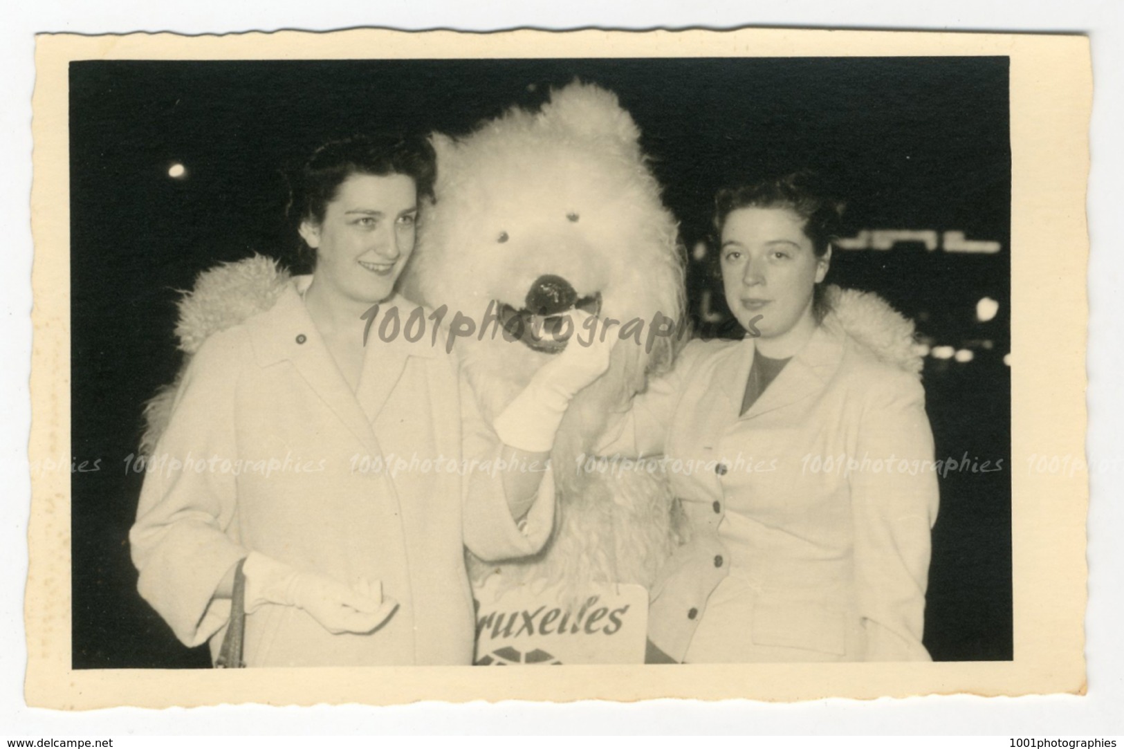 Photo-carte.Portrait De 2 Femmes En Pr&eacute;sence Du Personnage D&eacute;guis&eacute; En Ours Polaire. - Autres & Non Classés