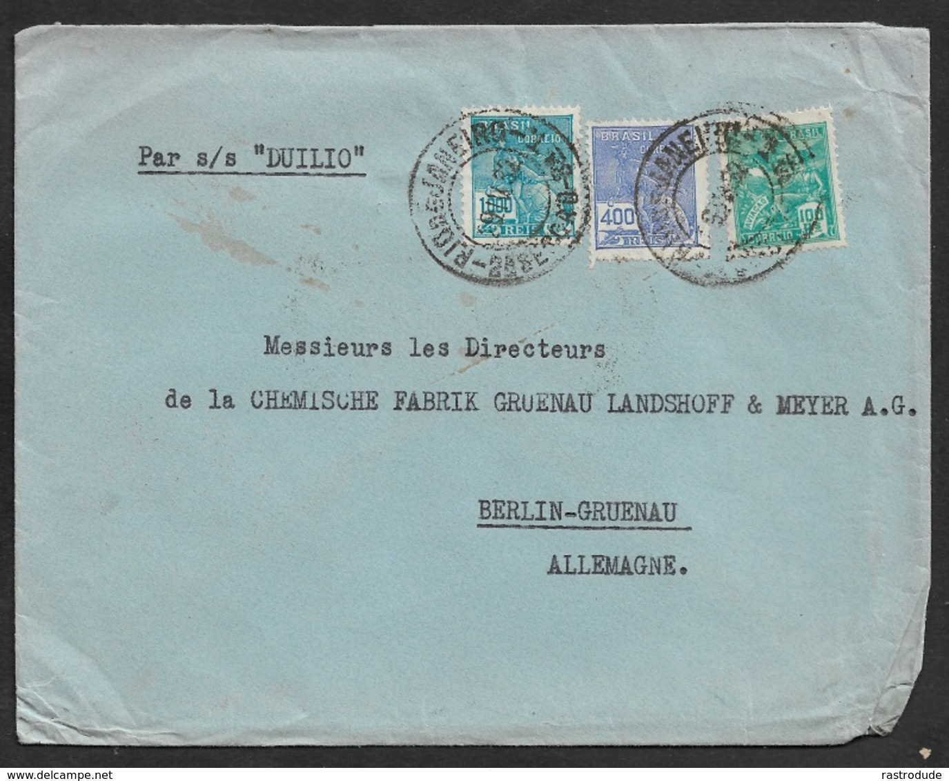 1932 - BRAZIL - Seapost Env. To Germany. Par S/S DUILIO  - Cds Rio De Janeiro - Brieven En Documenten