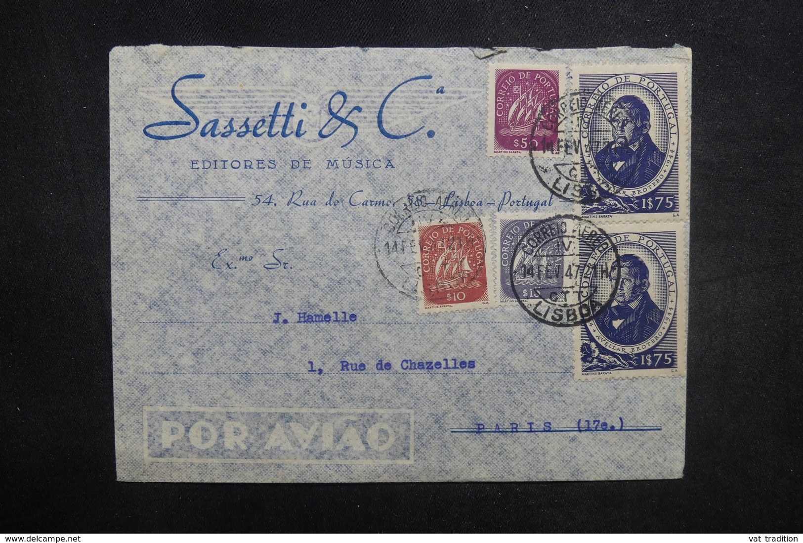 PORTUGAL - Enveloppe Commerciale De Lisbonne Pour Paris En 1947 , Affranchissement Plaisant - L 37631 - Covers & Documents