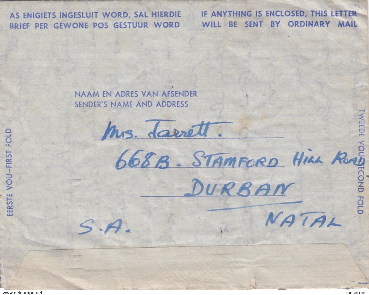 AEROGRAMME - AIR LETTER - LUGBRIEF - LUGPOS - SOUTH AFRICA - AFRIQUE DU SUD - SUID AFRIKA 1948 - ENTIER POSTAL - Luchtpost