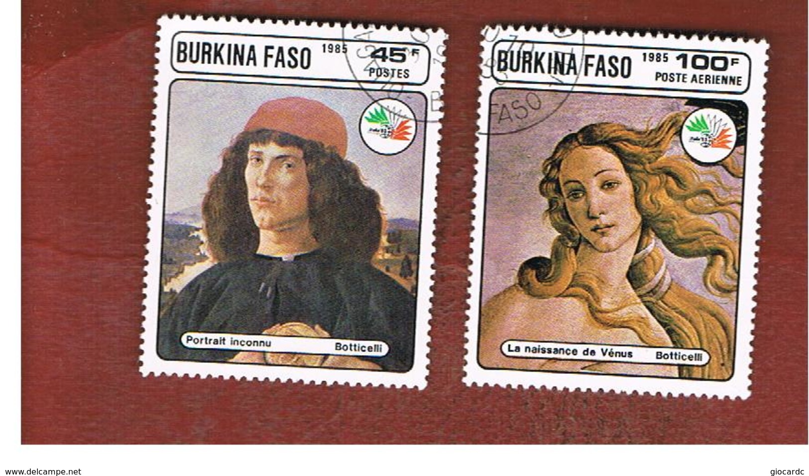 BURKINA FASO    -   SG 828.830  -  1985  INT. STAMP EXN. "ITALIA '85": BOTTICELLI PAINTINGS     - USED ° - Burkina Faso (1984-...)