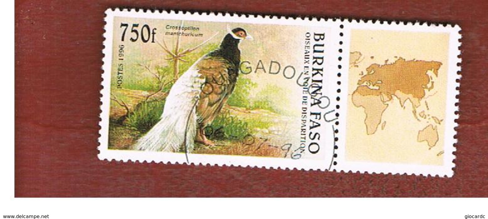 BURKINA FASO    -   MI 1407  -  1996  BIRDS: BROWN-EARED PHESANT  (WITH LABEL)   - USED ° - Burkina Faso (1984-...)