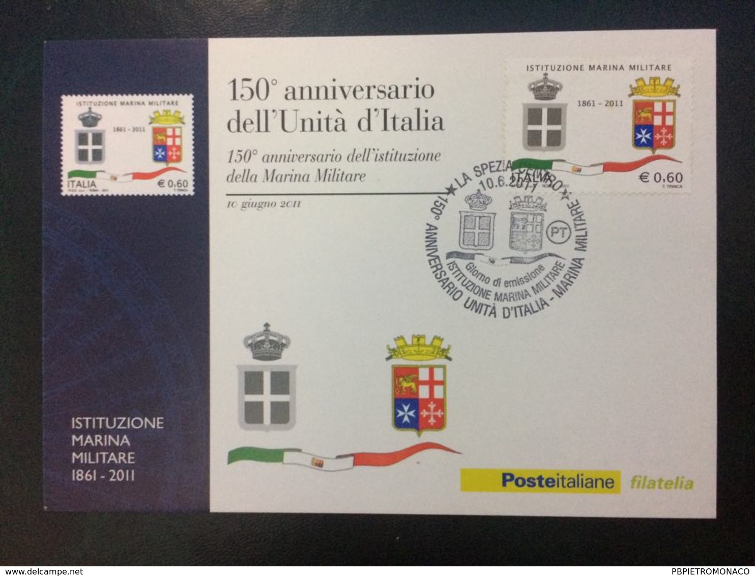 2011 Cartolina Filatelicha FDC "150°ANNIVER. UNITA' D'ITALIA MARINA MILITARE" - FDC