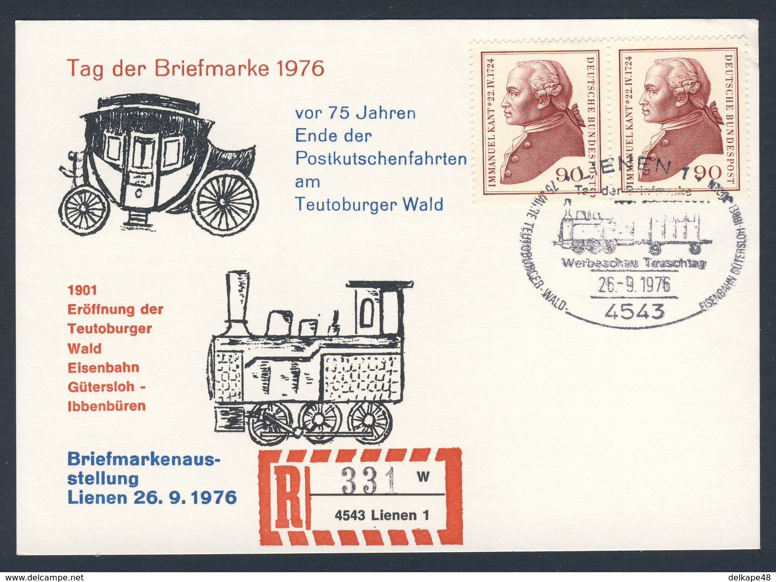 Deutschland Germany 1976 Karte Card - 75 Jahre Teutoburger Wald Eisenbahn Gütersloh - Ibbenbüren- Briefmarkenausstellung - Treinen