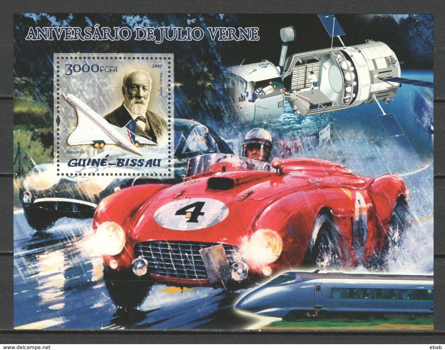 Guine Bissau 2005 Mi Block 477 MNH  CONCORDE -  RACE CAR - JULES VERNE - Concorde