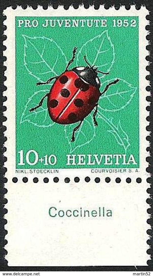 Schweiz Suisse Pro Juventute 1952: Zu 144 Mi 576 Yv 527 ** MNH + Tab Italiano  "Coccinella" (SBK CHF 4.00) - Altri & Non Classificati