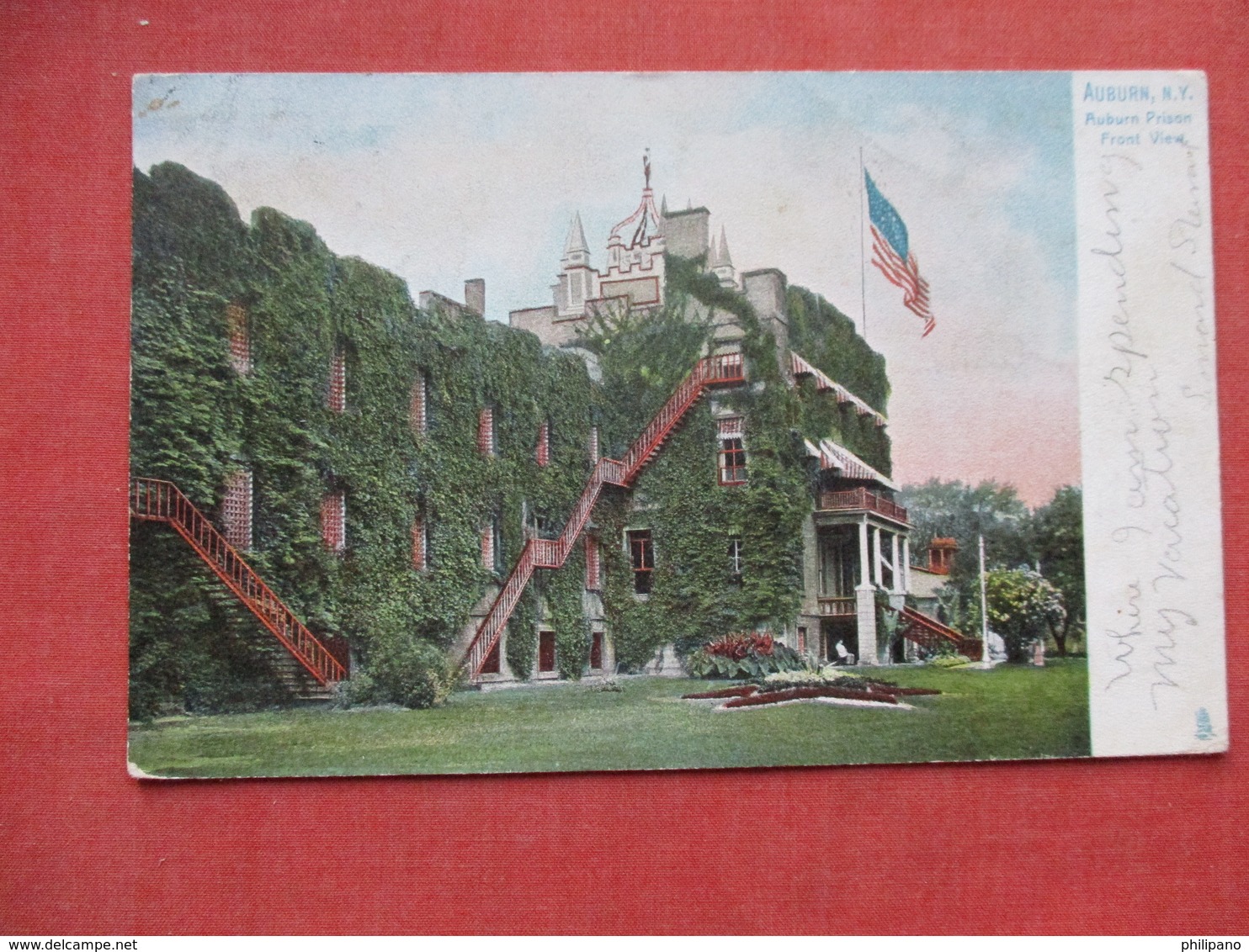 Prison   Front View With Flag      Auburn NY     Ref 3531 - Prison