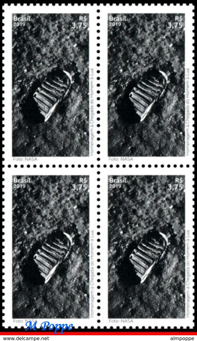 Ref. BR-V2019-13-Q BRAZIL 2019 TRIBUTE TO LUNAR LANDING MISSION, SPACE EXPLORATION, MOON, APOLLO 11, BLOCK MNH - Unused Stamps