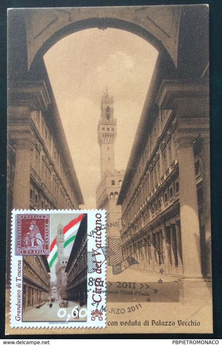 2011 Cartolina MAXI FDC "150°ANNIVER. UNITA' D'ITALIA 2011 - Granducato Di Toscana - Vaticano Benedetto XV - FDC