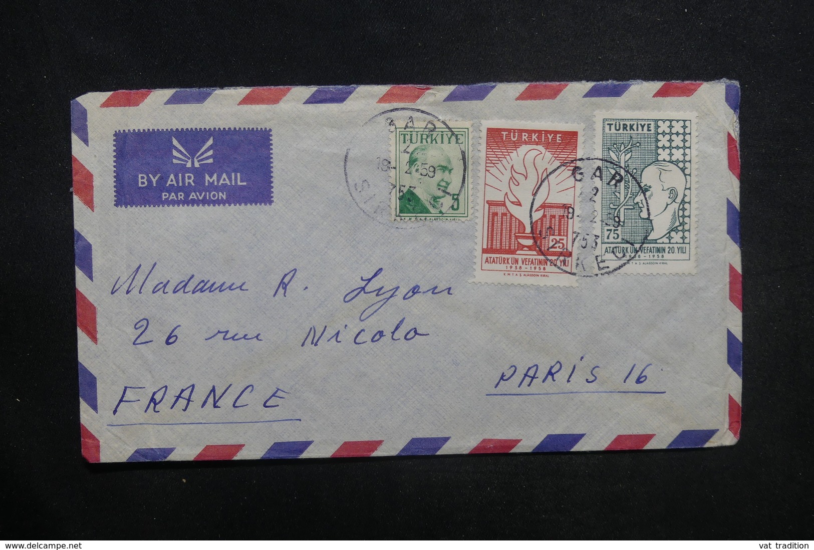 TURQUIE - Enveloppe De Gar Pour Paris En 1959, Affranchissement Plaisant - L 37655 - Lettres & Documents