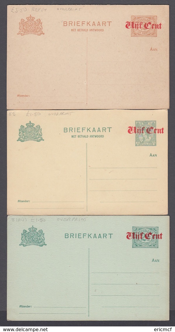 Netherlands Three Overprinted Stationery Cards Including Double Unused - Postal Stationery