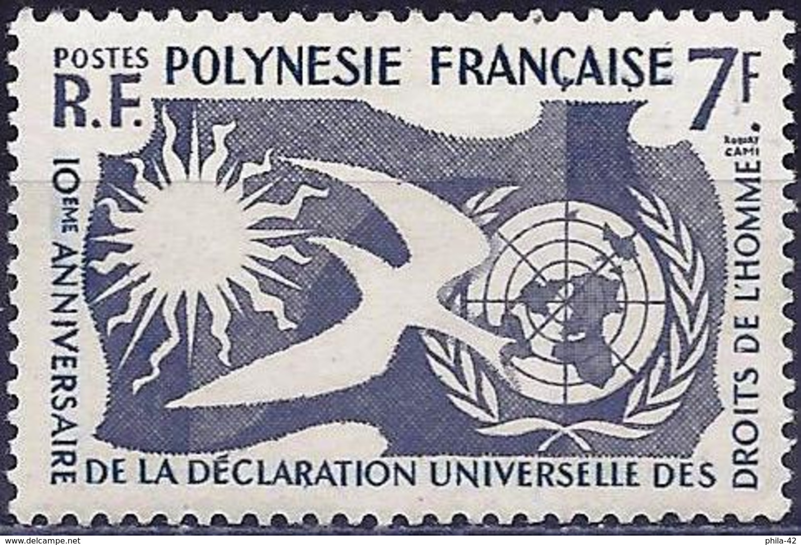 French Polynesia 1958 - Mi 14 - YT 12 ( 10th Anniversary Of Human Rights  - Dove ) MH* - Unused Stamps