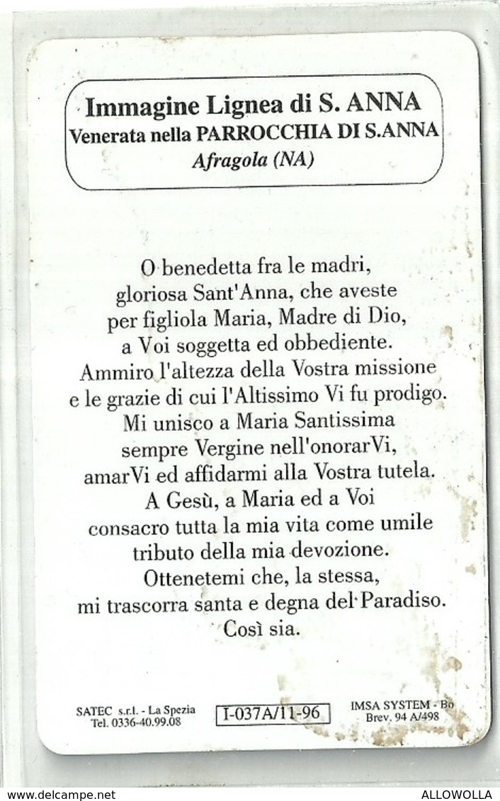 5058 " IMMAGINE LIGNEA DI S. ANNA-VENERATA NELLA PARROCCHIA DI S.ANNA-AFRAGOLA-NAPOLI " IN PLASTICA  - ORIGINALE - Devotion Images