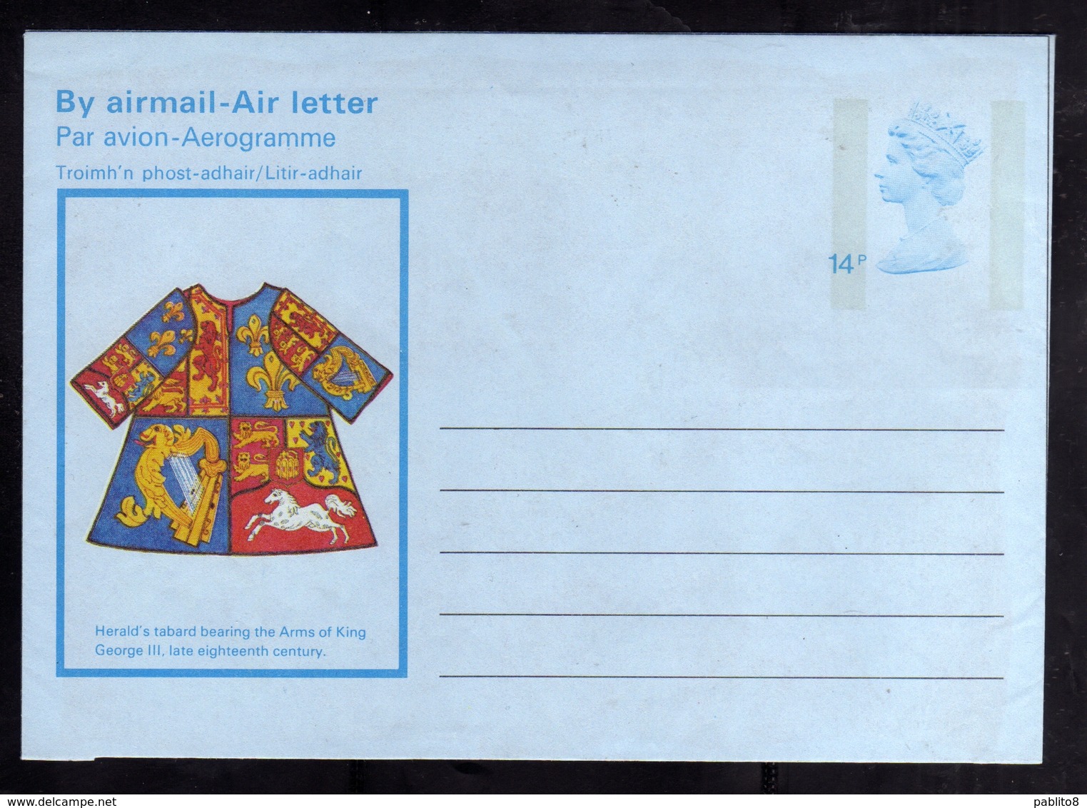 GREAT BRITAIN GRAN BRETAGNA 1980 AEROGRAMME AEROGRAM AIR LETTER HERALD'S TABARD BEARING ARMS KING GEORGE III UNUSED - Interi Postali