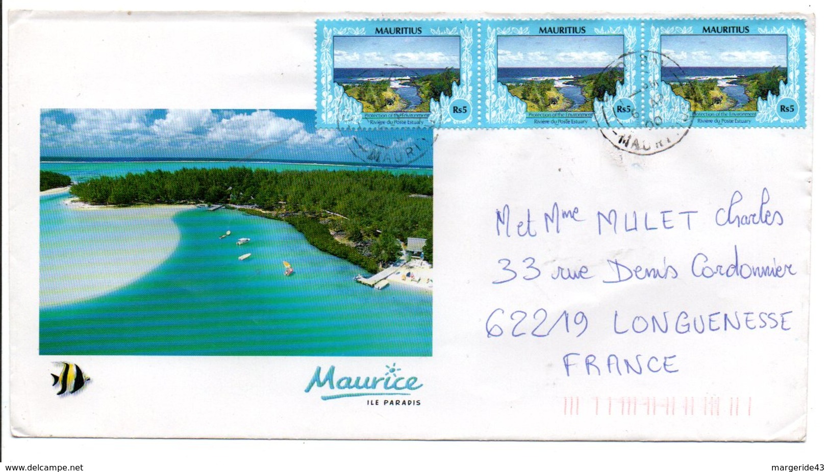 MAURICE AFFRANCHISSEMENT COMPOSE SUR LETTRE POUR LA FRANCE 2000 - Maurice (1968-...)