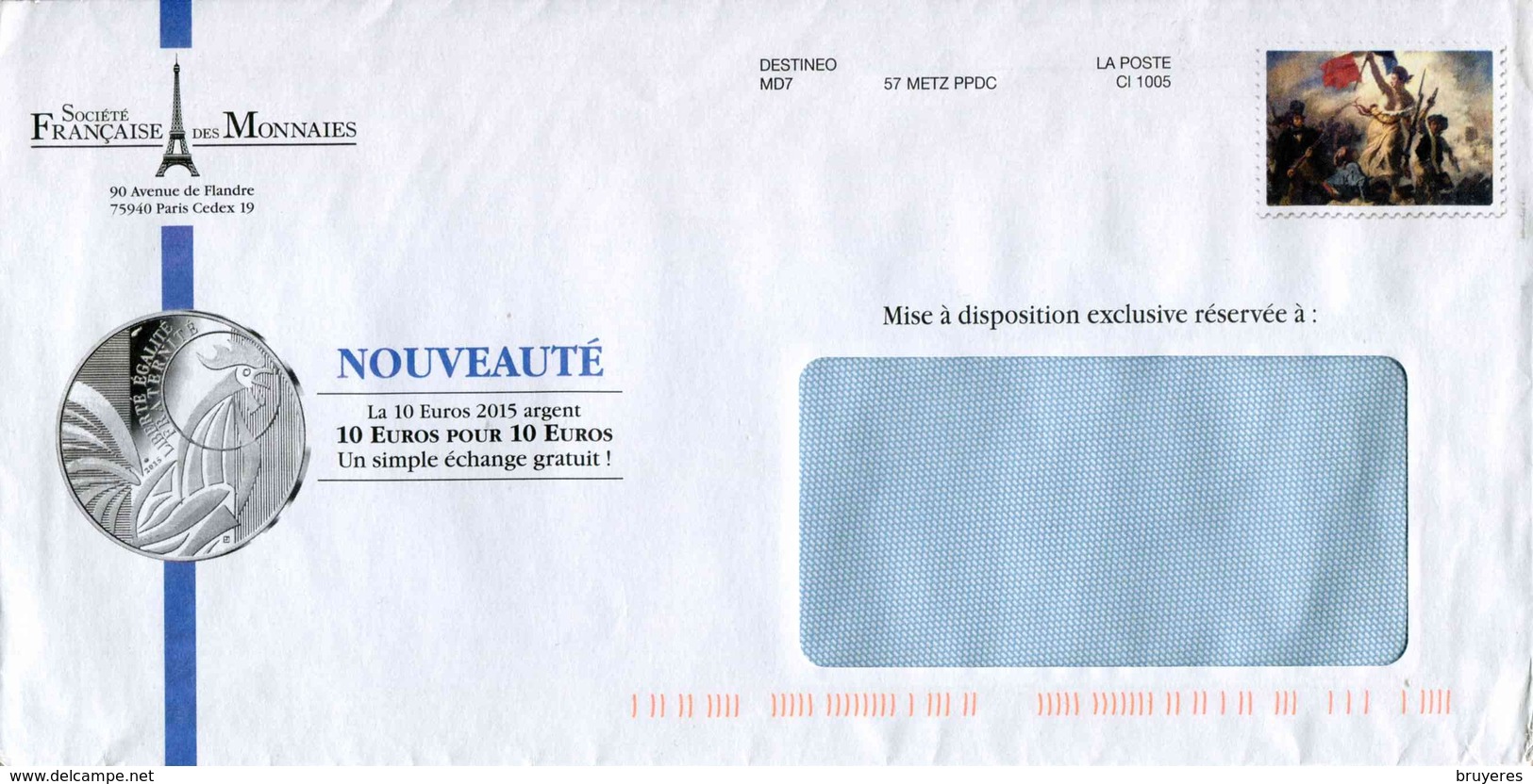 Pseudo Entier De 2015 Sur Enveloppe "Sté Française Des Monnaies" - Enteros Privados
