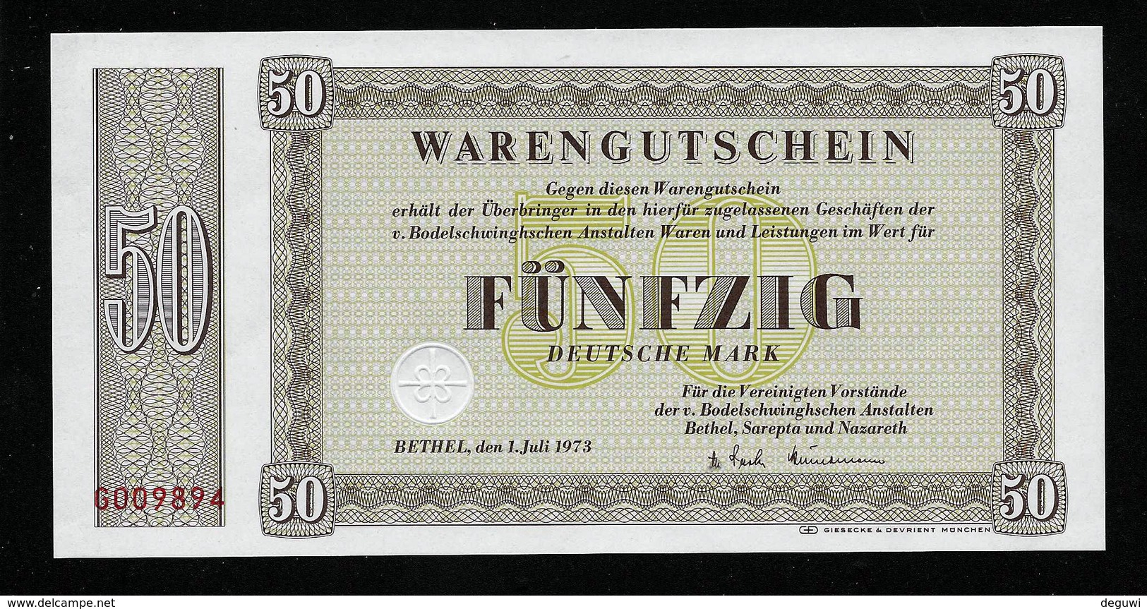BETHEL "50 DM 1973", Intaglio, RRRRR, UNC - Sonstige & Ohne Zuordnung