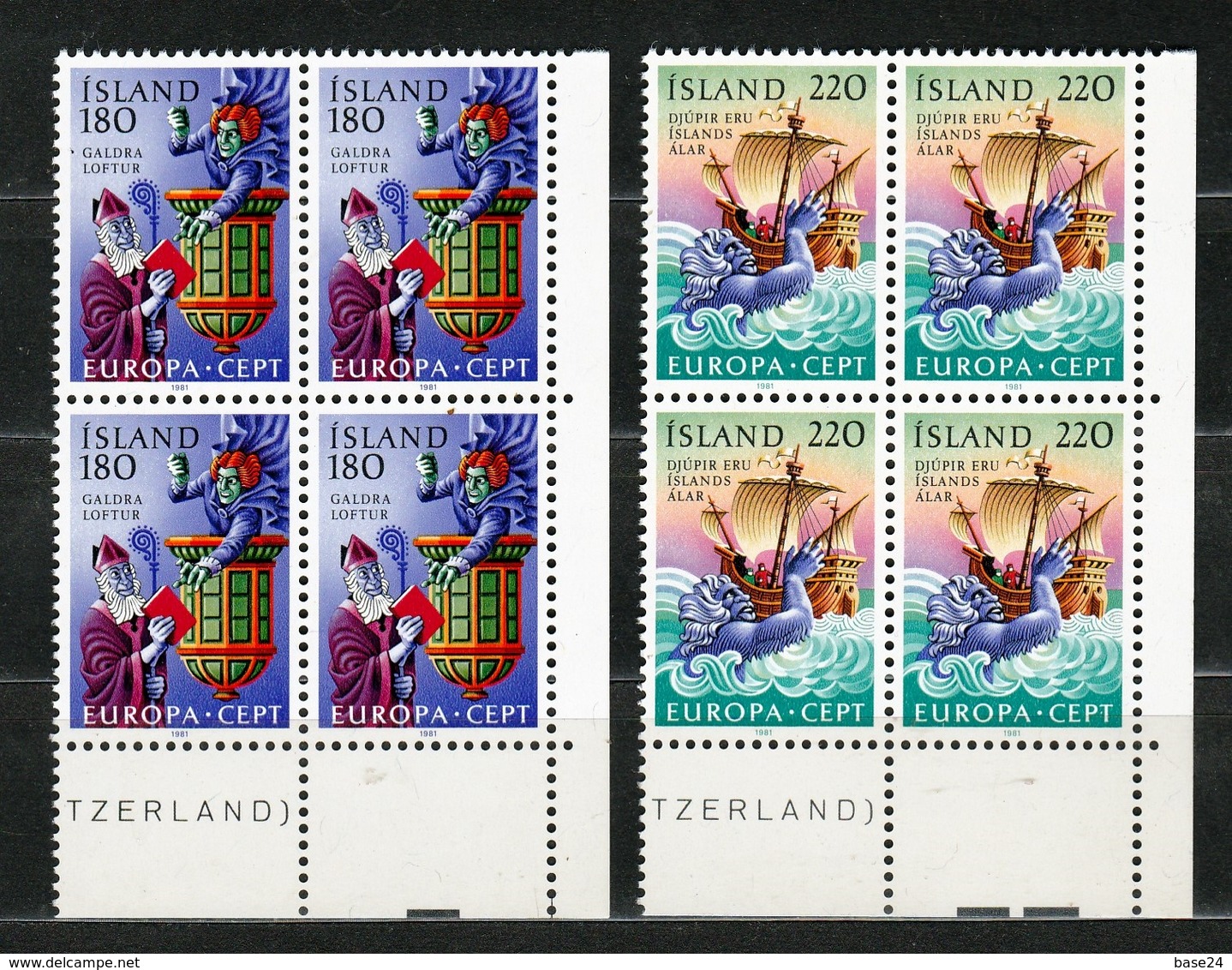 1981 Islanda Iceland EUROPA CEPT EUROPE 4 Serie Di 2v. In Quartina MNH** Bl.4 - 1981