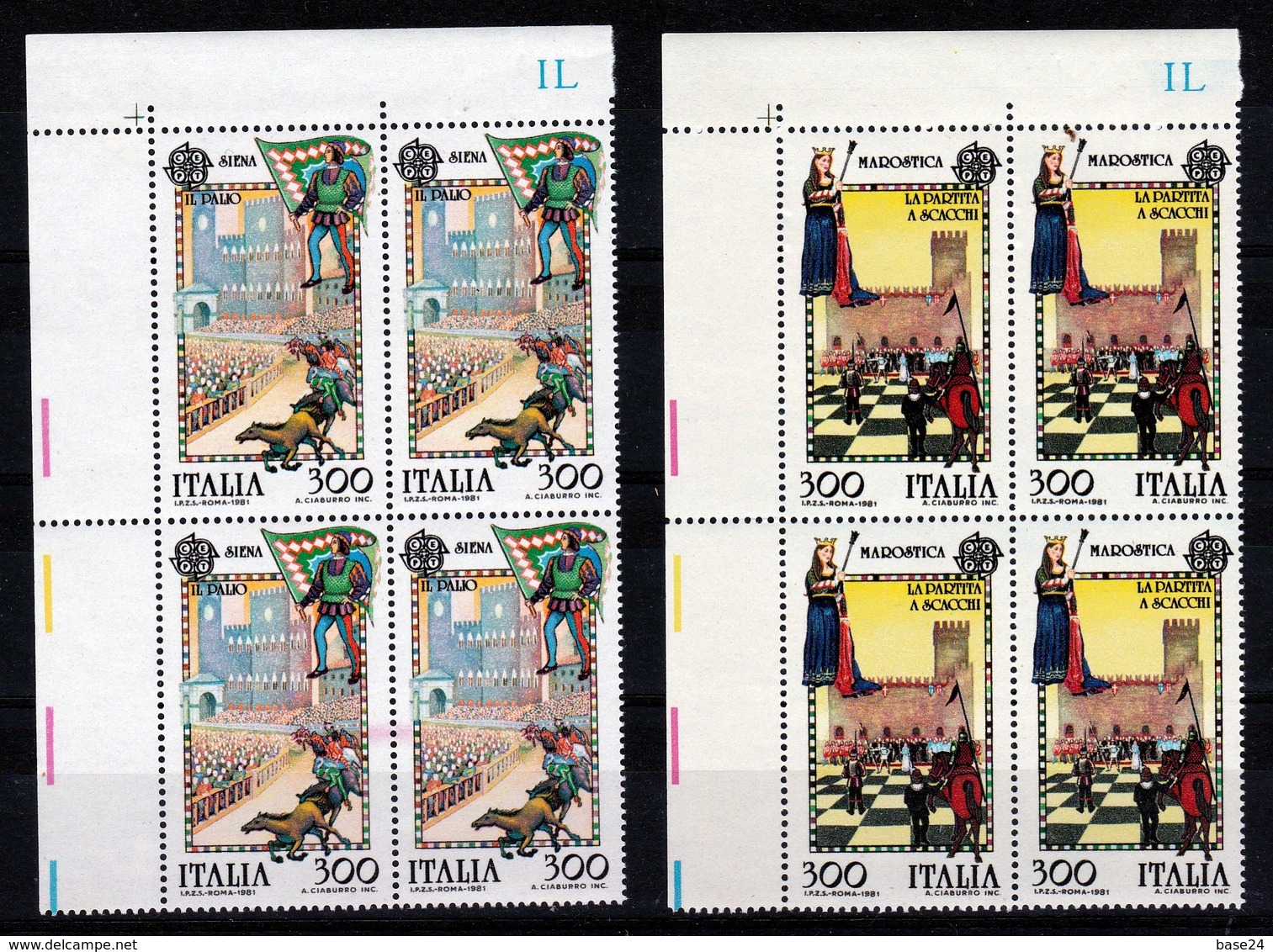 1981 Italia Italy Repubblica EUROPA CEPT EUROPE 4 Serie Di 2v. In Quartina MNH** Bl.4 - 1981