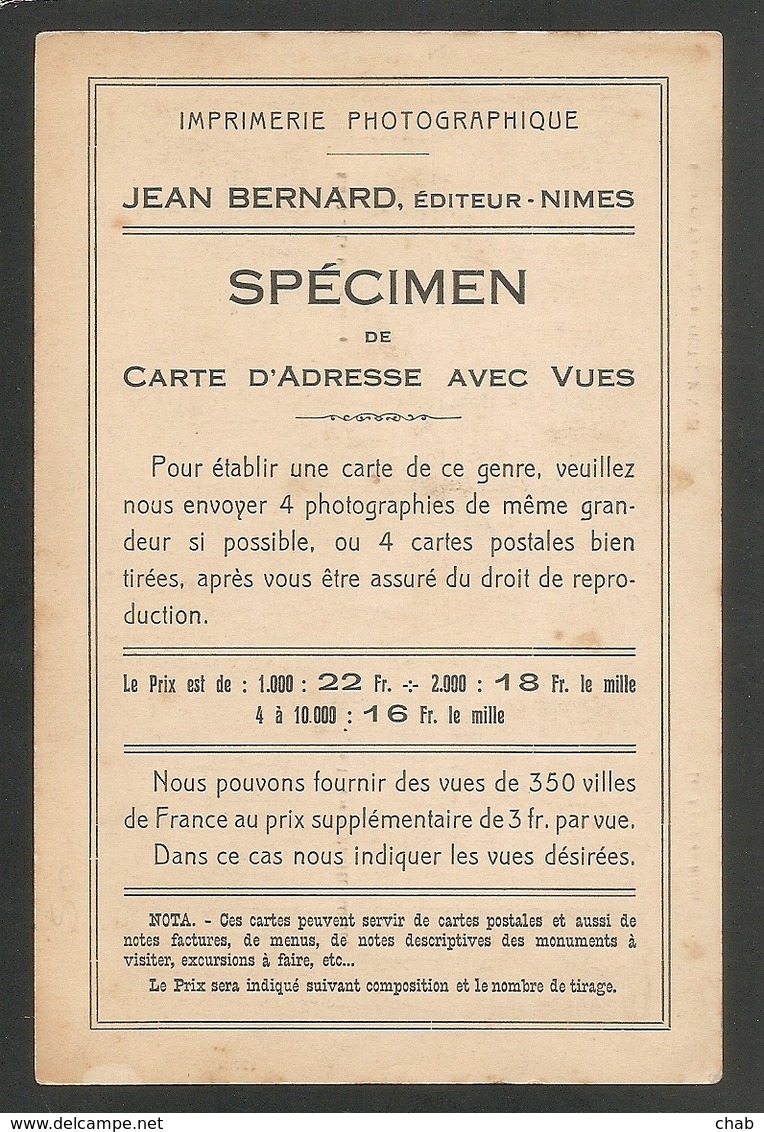 EDITEUR DE CARTES POSTALES - IMPRIMERIE PHOTOGRAPHIQUE - JEAN BERNARD,EDITEUR - NIMES - Nîmes