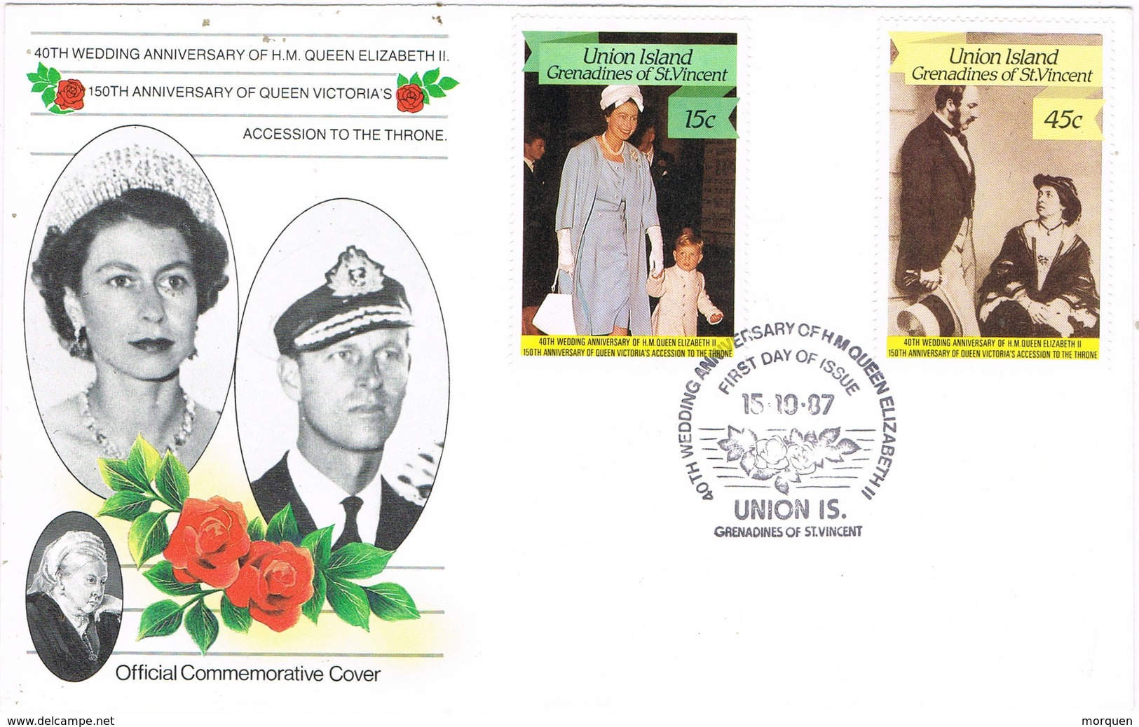 33424. Carta F.D.C. Union Is Saint Vincent-Grenadines 1987. Anniversary Queens. UNION Is - St.Vincent Y Las Granadinas