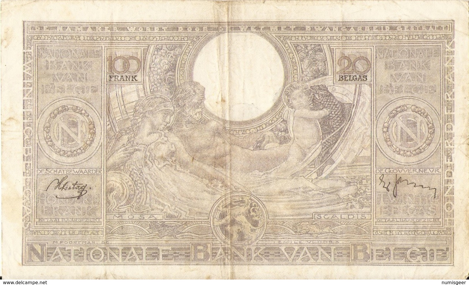 BELGIQUE -- 100 F. ( 20 Belgas ) N° -  3883.D.062 - 100 Francs & 100 Francs-20 Belgas