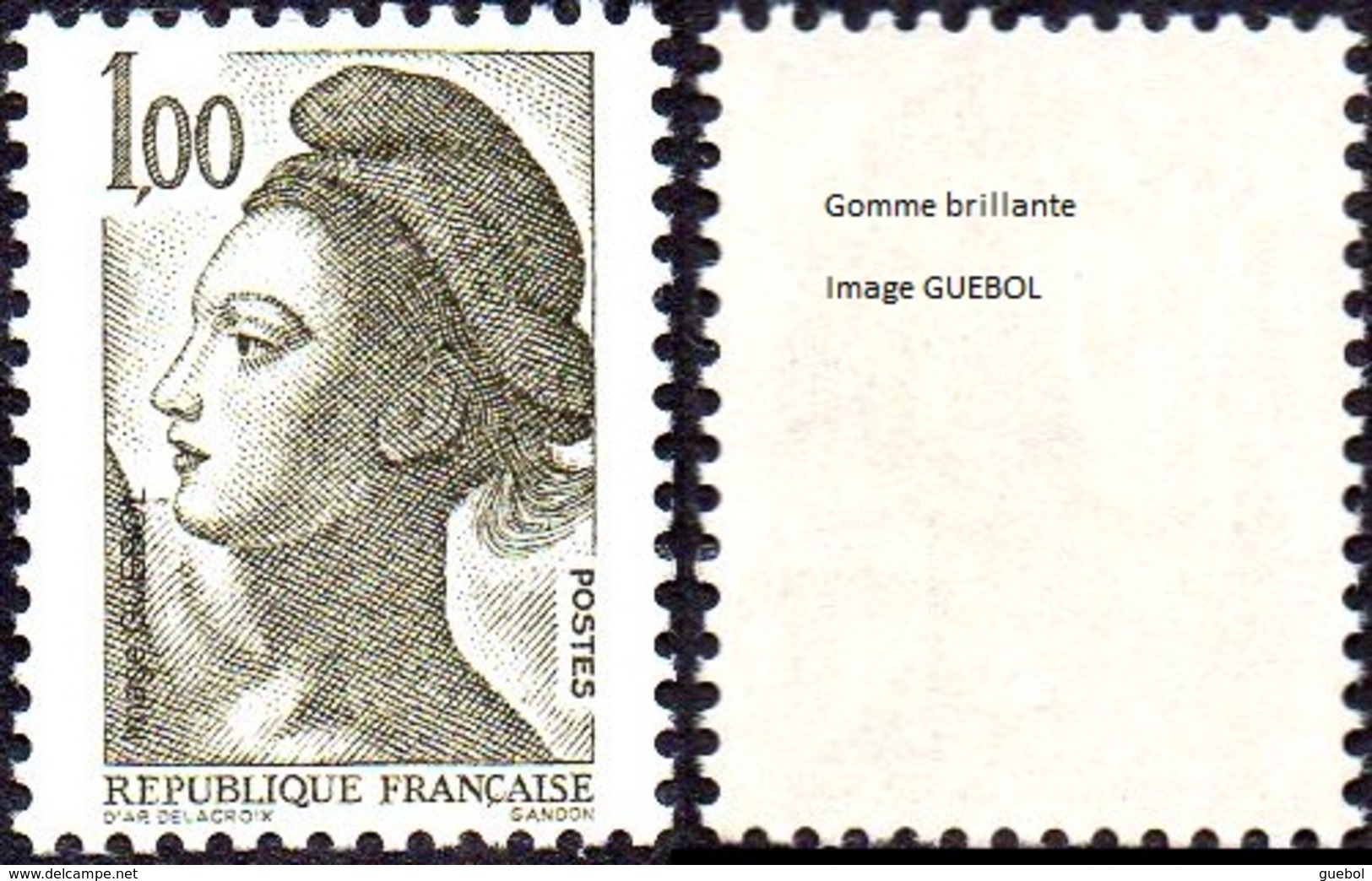 France Liberté De Gandon N° 2185 B ** Le 1.00 Fr Olive-foncé. Sans Phosphore, Gomme Brillante (Variété) - 1982-1990 Liberté De Gandon