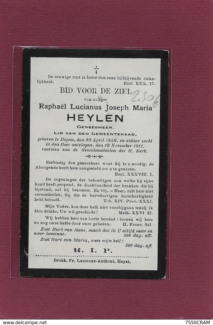 RAPHAEL LUCIANUS JOSEPH MARIA HEYLEN:  GENEESHEER- ITEGEM- BIJ-HEIST-OP-DEN-BERG- - Décès