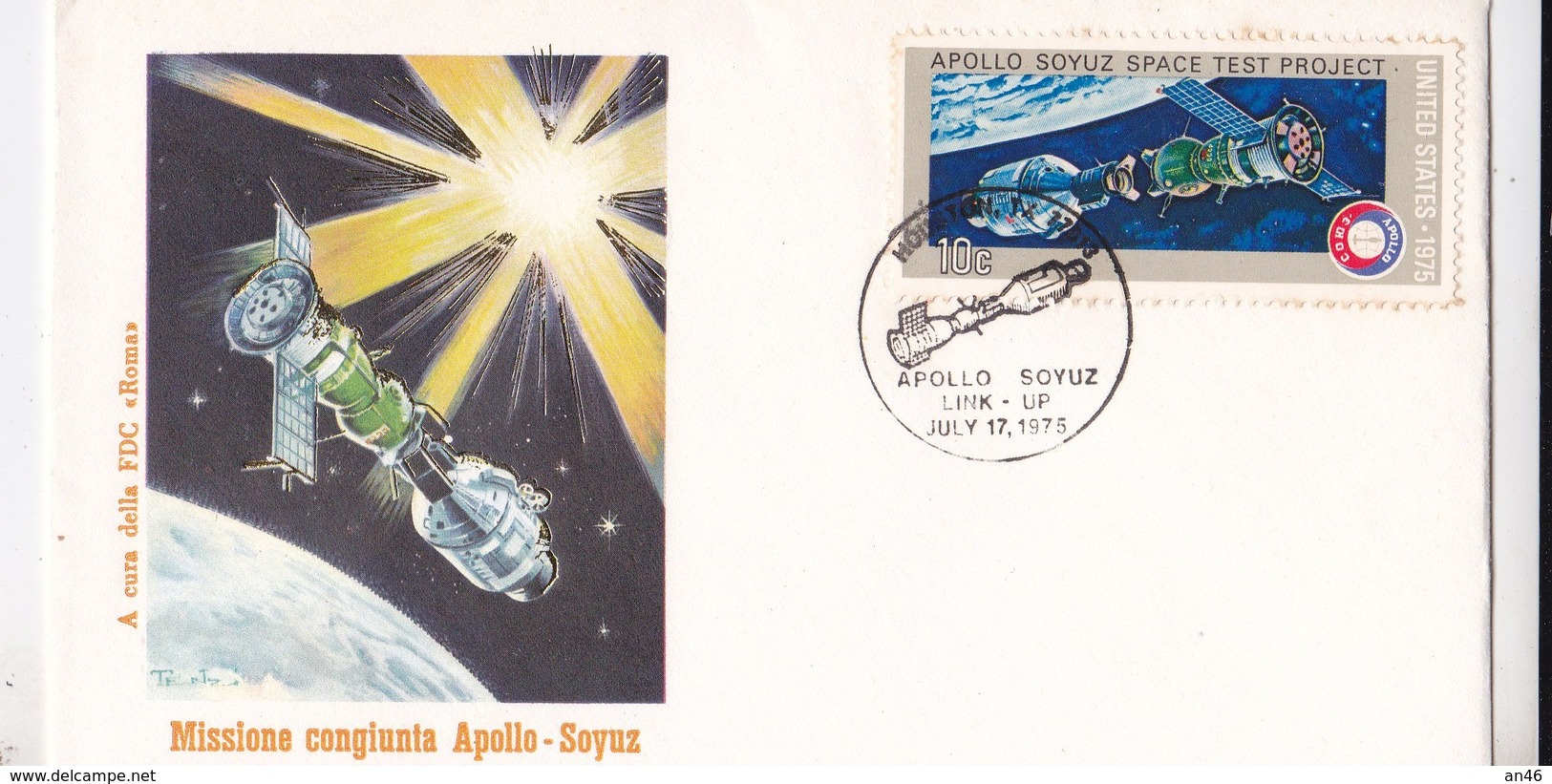 MISSIONE  CONGIUNTA APOLLO SOYUZ AGGANCIO CAPSULE APOLLO SOYUZ   1° GIORNO EMISSIONE17 JUIN 1975  AUTENTICA 100% - Posta