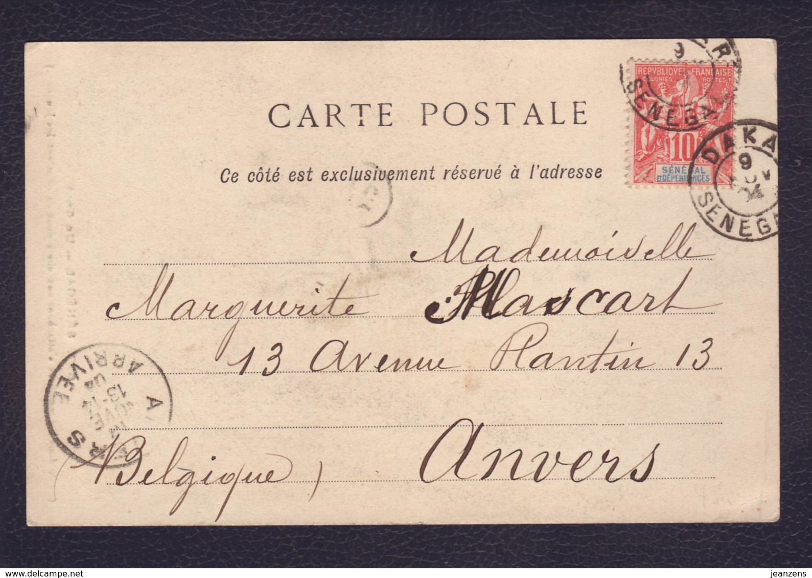Carte à Vue "musicien" Obl. Dakar 09.11.1904 -> Anvers - Sénégal