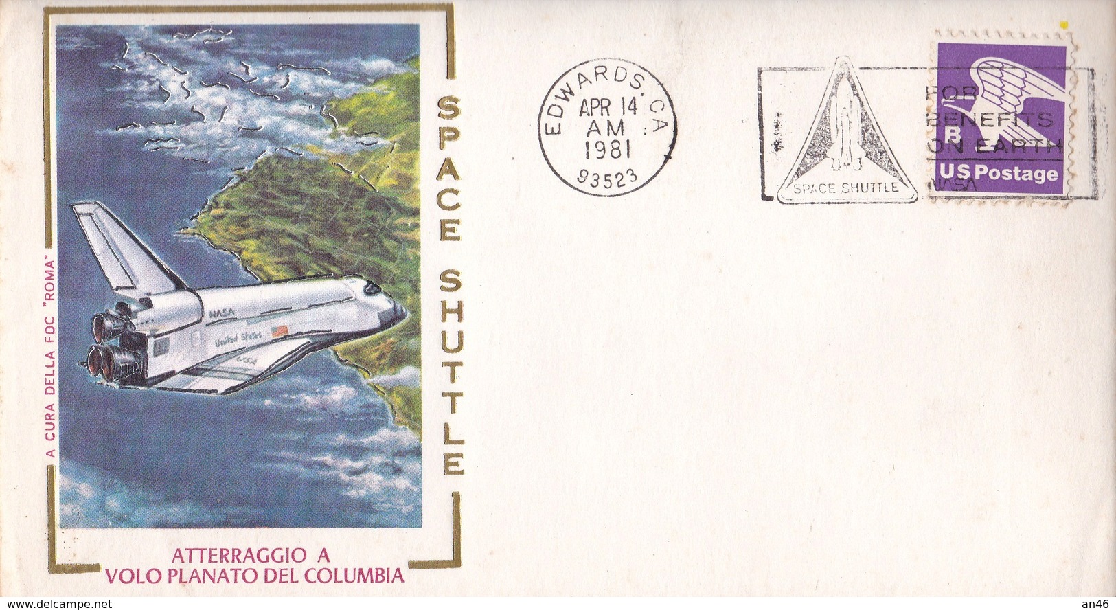 ATTERRAGGIO A VOLO PLANATO DEL COLUMBIA  1° GIORNO EMISSIONE 14 APR 1981 AUTENTICA 100% - Posta