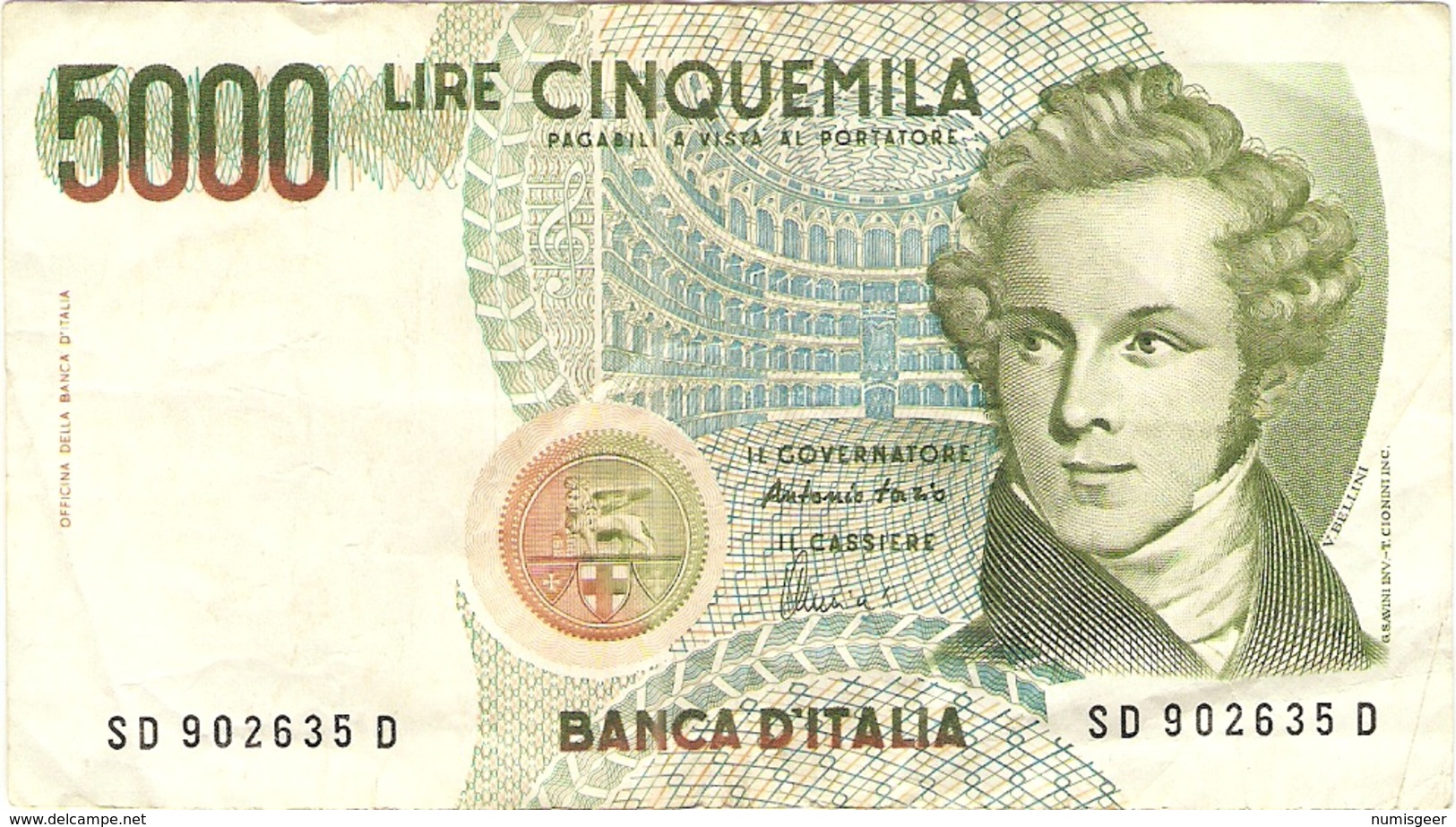 ITALIE  ---  5000 LIRE  ( V.Bellini ) 1985 - 5000 Lire