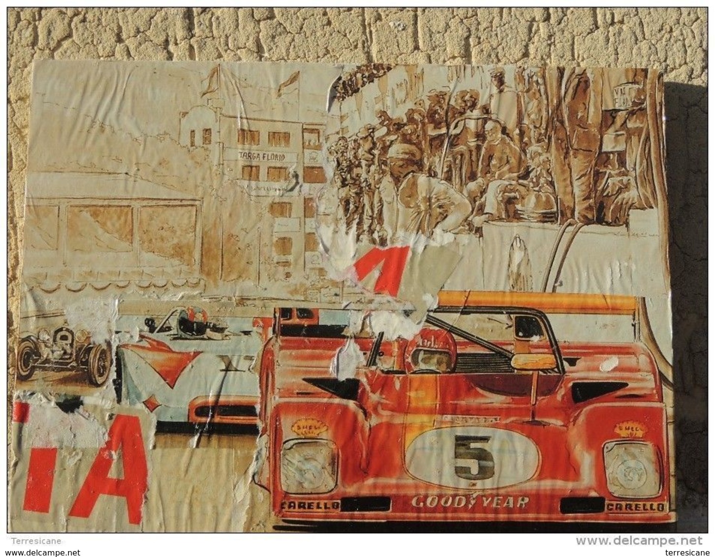 DUEL FERRARI PORSCHE TARGA FLORIO DECOLLAGE SU TAVOLA 40X30 OPERA UNICA - Altri & Non Classificati