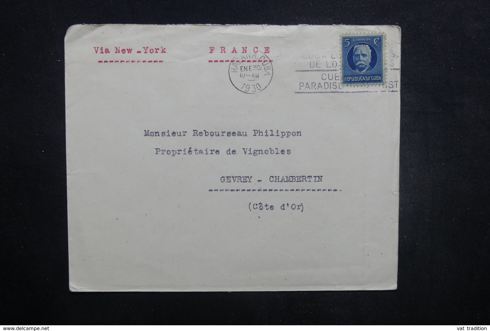 CUBA - Enveloppe De La Légation De France De Habana Pour La France En 1930, Affranchissement Plaisant - L 37757 - Briefe U. Dokumente