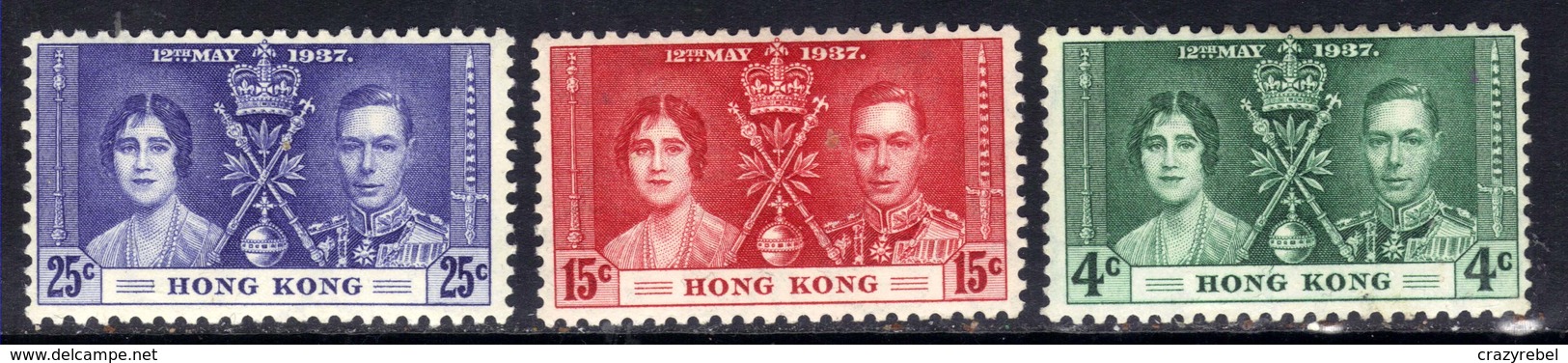 Hong Kong 1937 KGV1 Set Coronation Stamps MM SG 137 - 139  ( J286 ) - Neufs