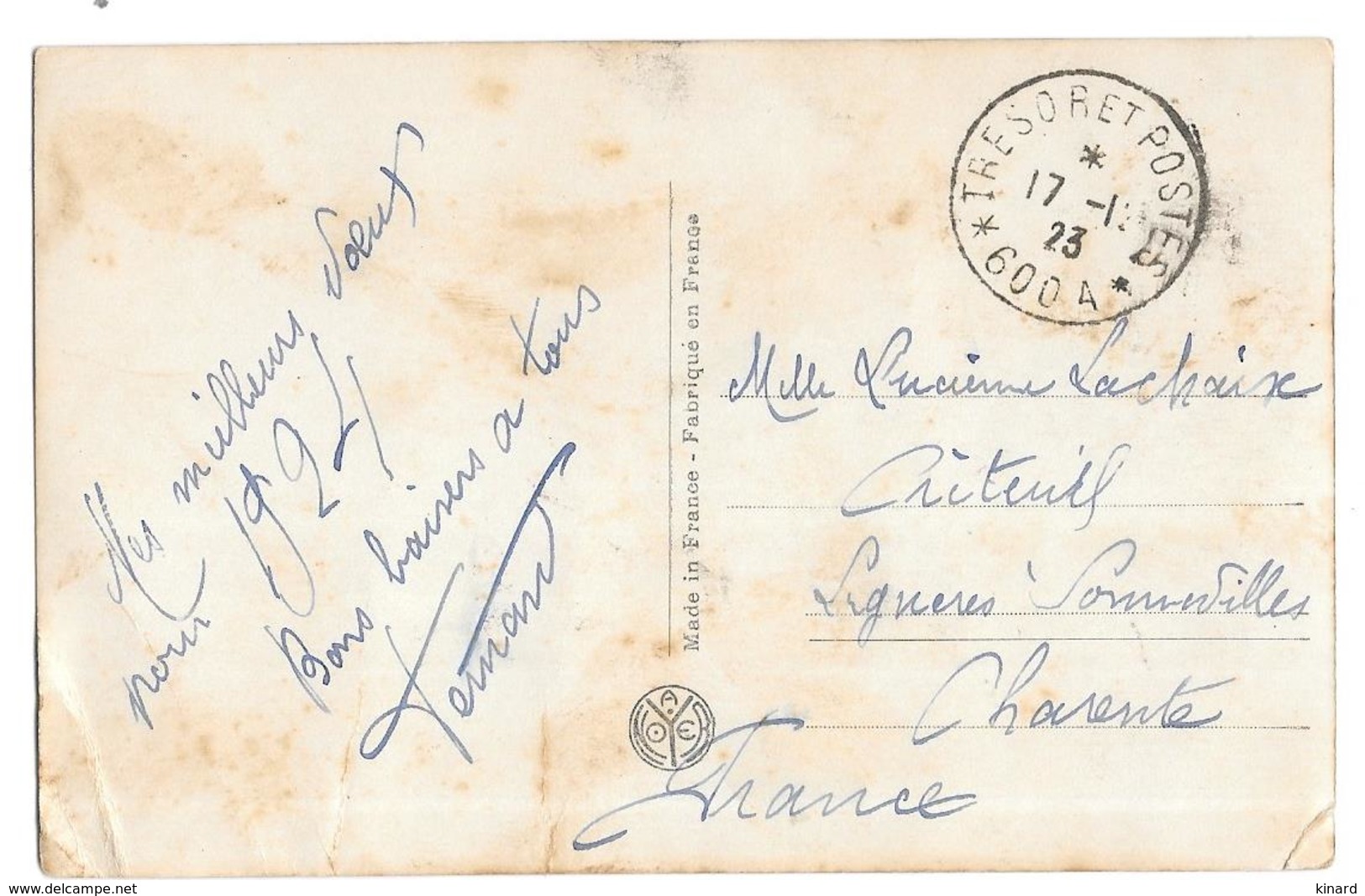 CACHET TRESOR ET POSTES   N° 600A  OCCUPATION FRANCAISE DU LEVANT.. 1923....  VOIR SCAN - Cachets Militaires A Partir De 1900 (hors Guerres)