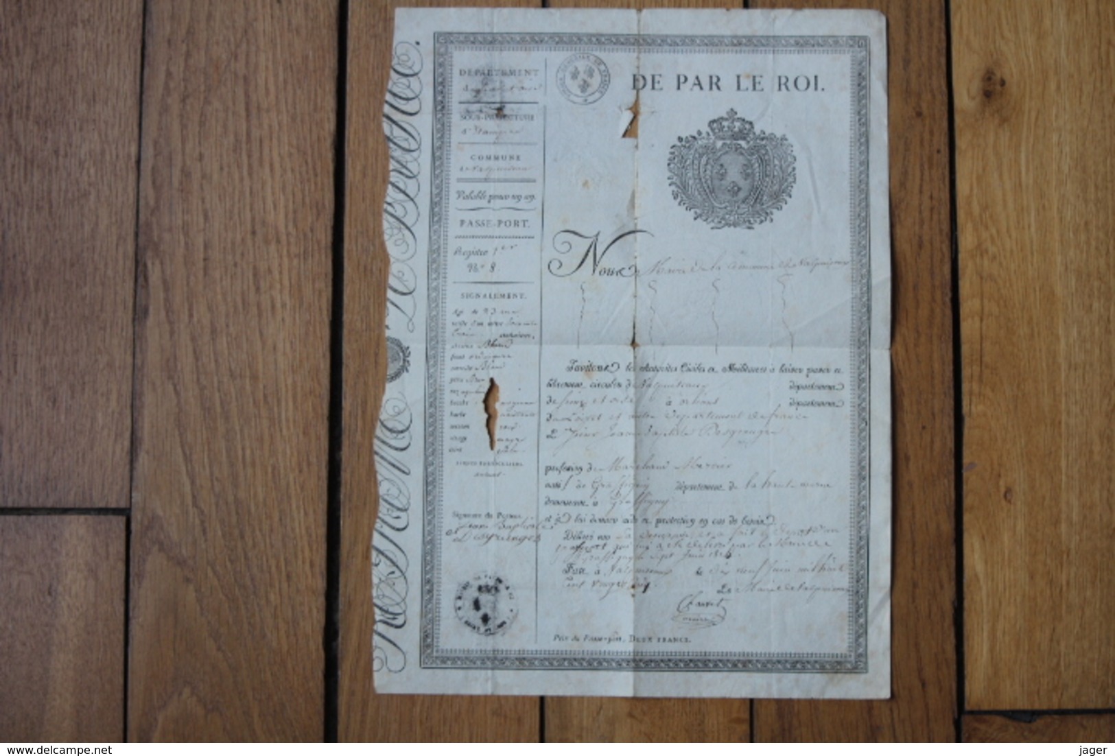 Passeport   De Par Le Roi 1825 - Documents Historiques