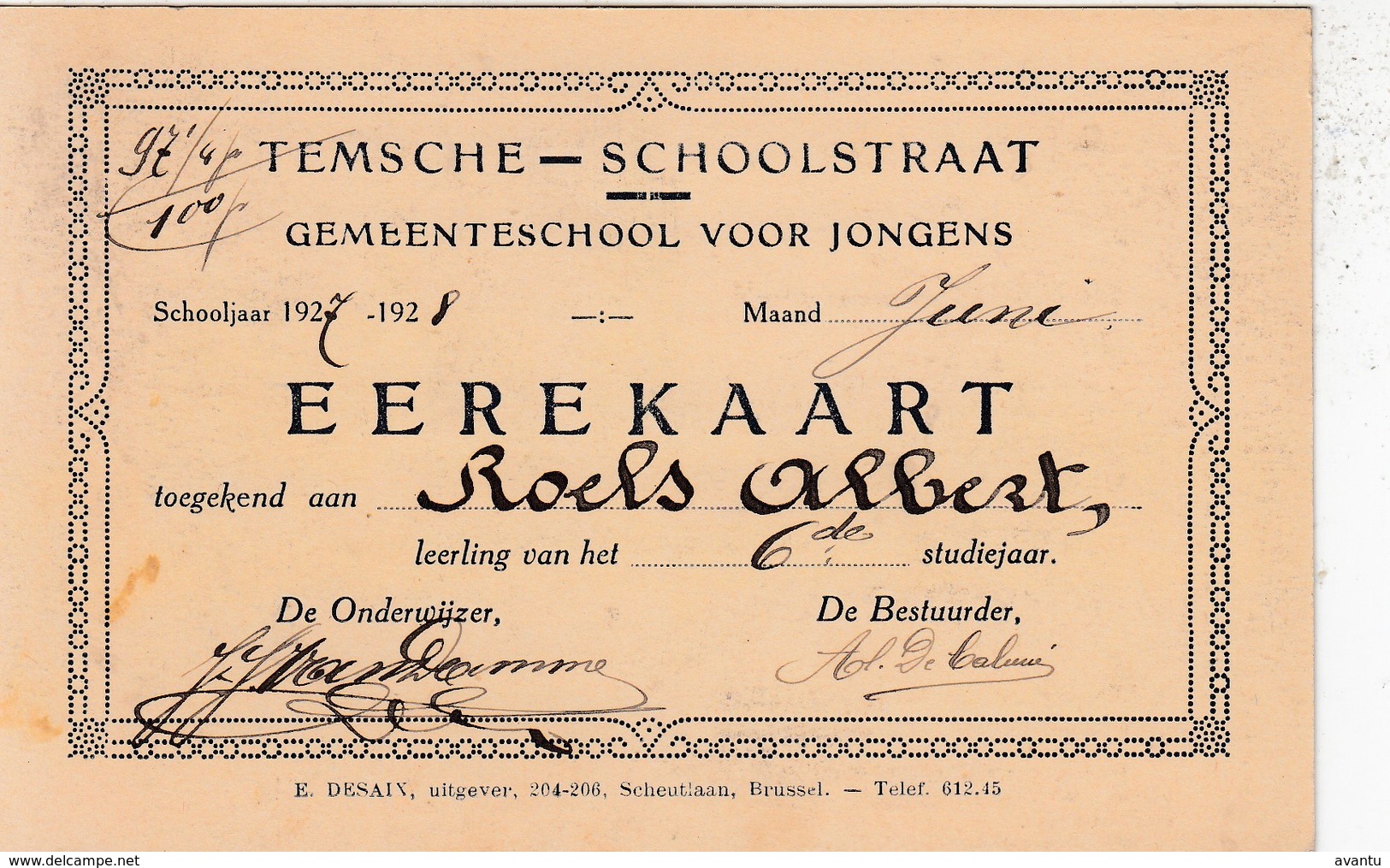 VEURNE / GROTE MARKT / EREKAART JONGENSSCHOOL TEMSE - Veurne