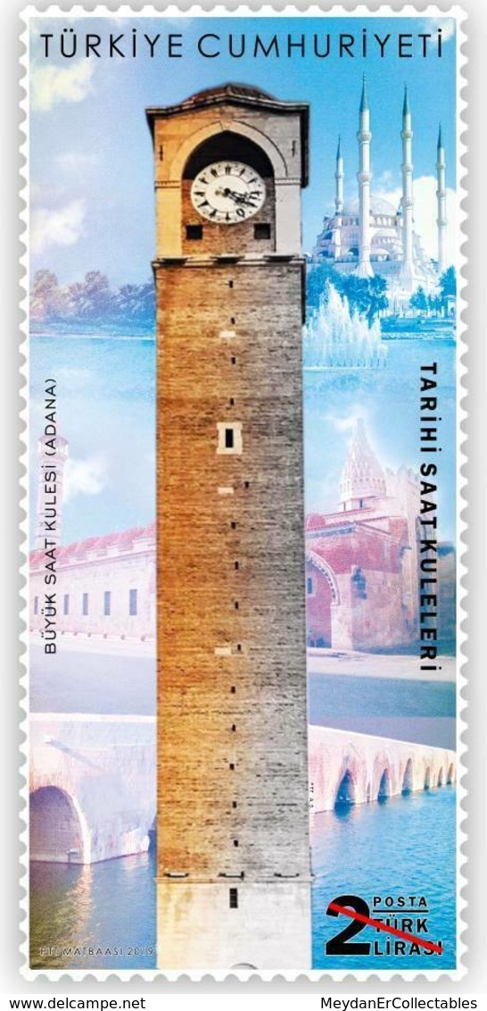 TURKEY / 2019 - HISTORICAL CLOCK-TOWERS (ADANA, BRIDGE, MOSQUE), MNH - Ungebraucht