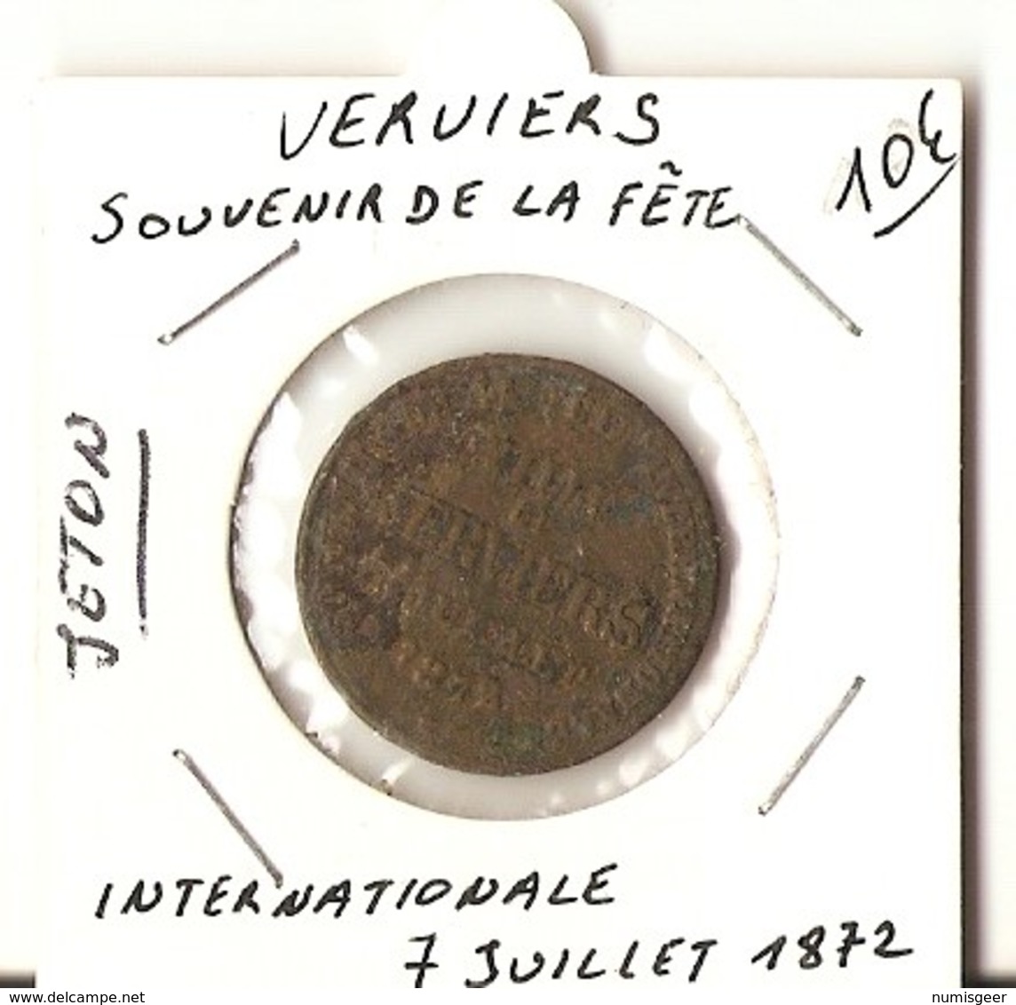 BELGIQUE - JETON - VERVIERS- SOUVENIR DE LA FETE INTERNATIONALE 7 Juillet 1872 - Autres & Non Classés