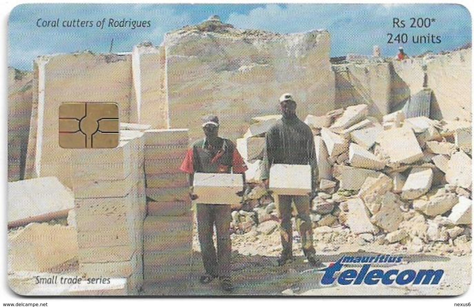 Mauritius - Mauritius Telecom - Coral Cutters Of Rodrigues - Gem5 Red, 06.2002, 240Units, 30.000ex, Used - Mauricio