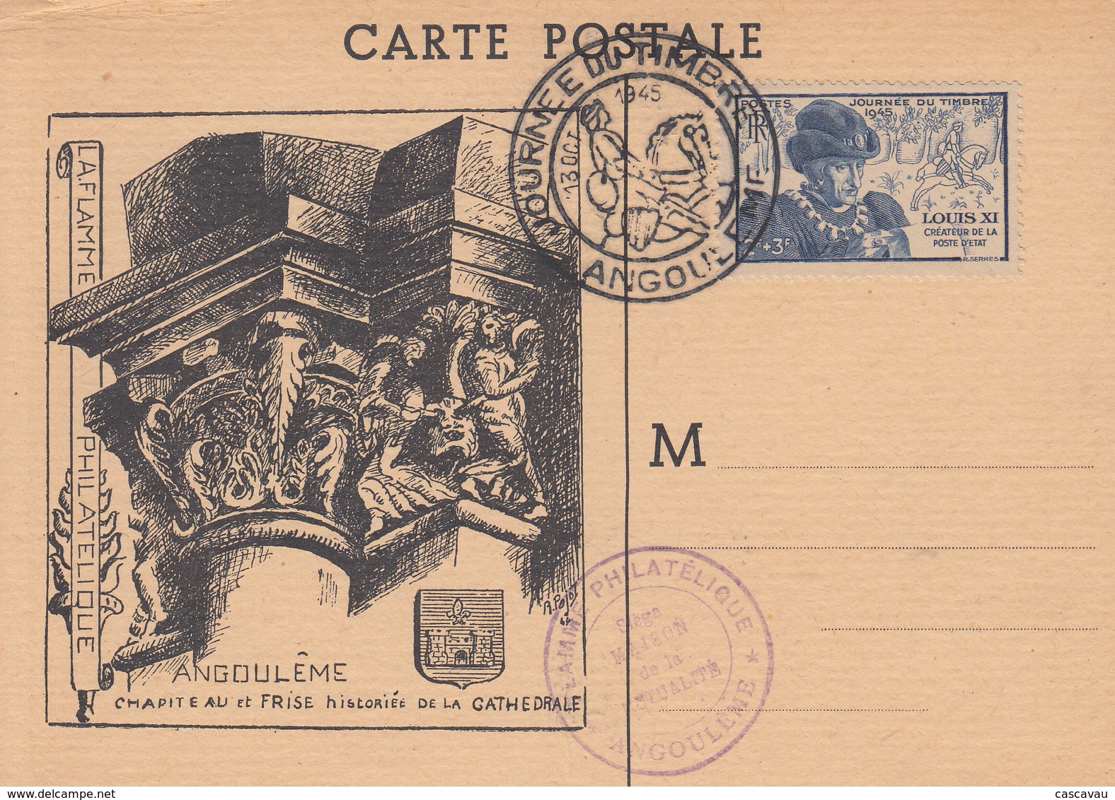 Carte  Locale  1er  Jour   JOURNEE  Du   TIMBRE     ANGOULEME    1945 - Giornata Del Francobollo