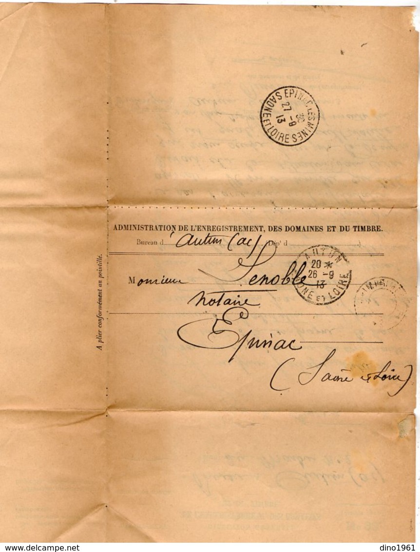 TB 2559 - 1913 - Lettre De L'Administration ......des Domaines Et Du Timbre - Bureau D'AUTUN Pour EPINAC LES MINES - 1877-1920: Semi-Moderne