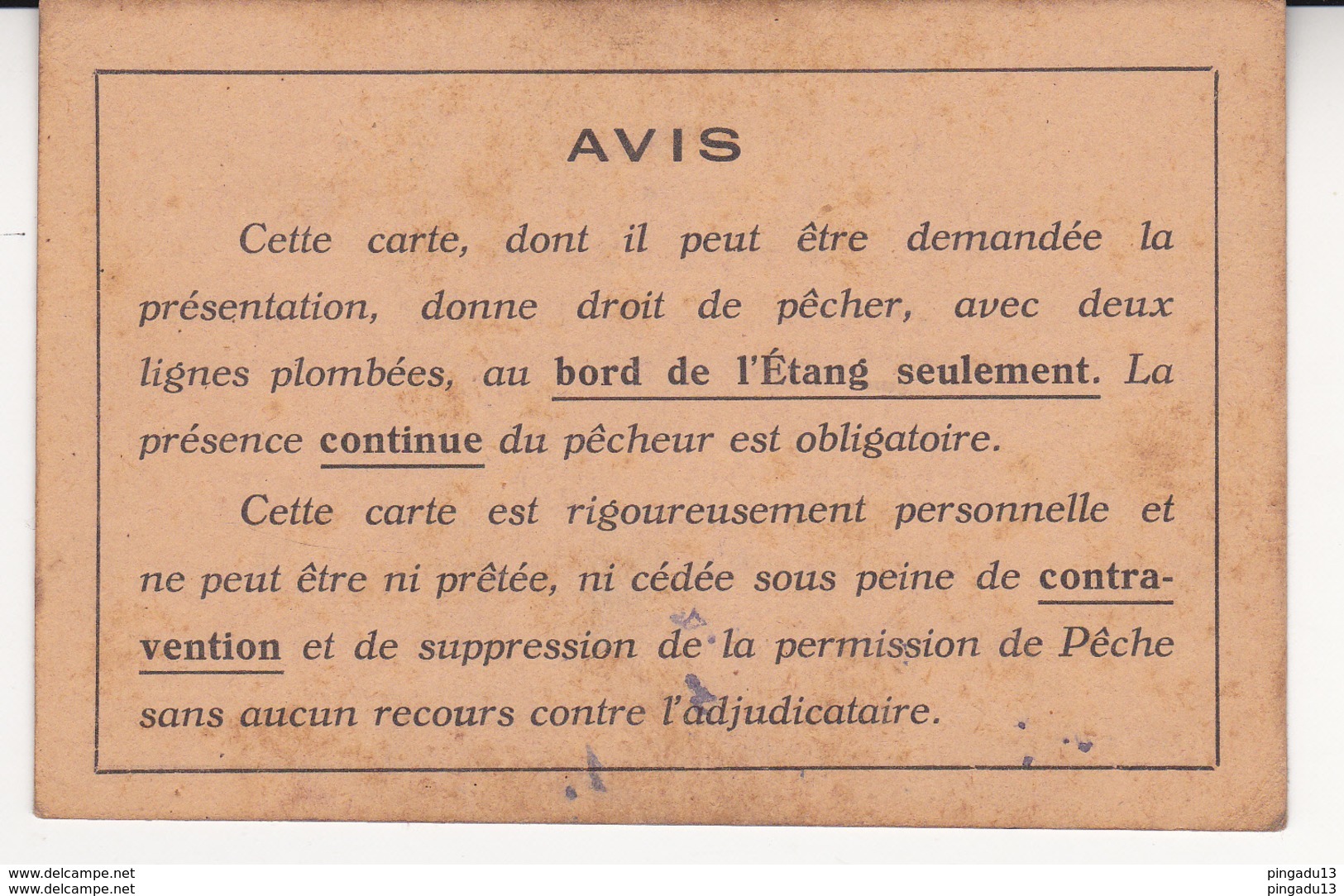 Au Plus Rapide Loiret Combreux Permission De Pêche Dans L'étang Année 1939 - Other & Unclassified