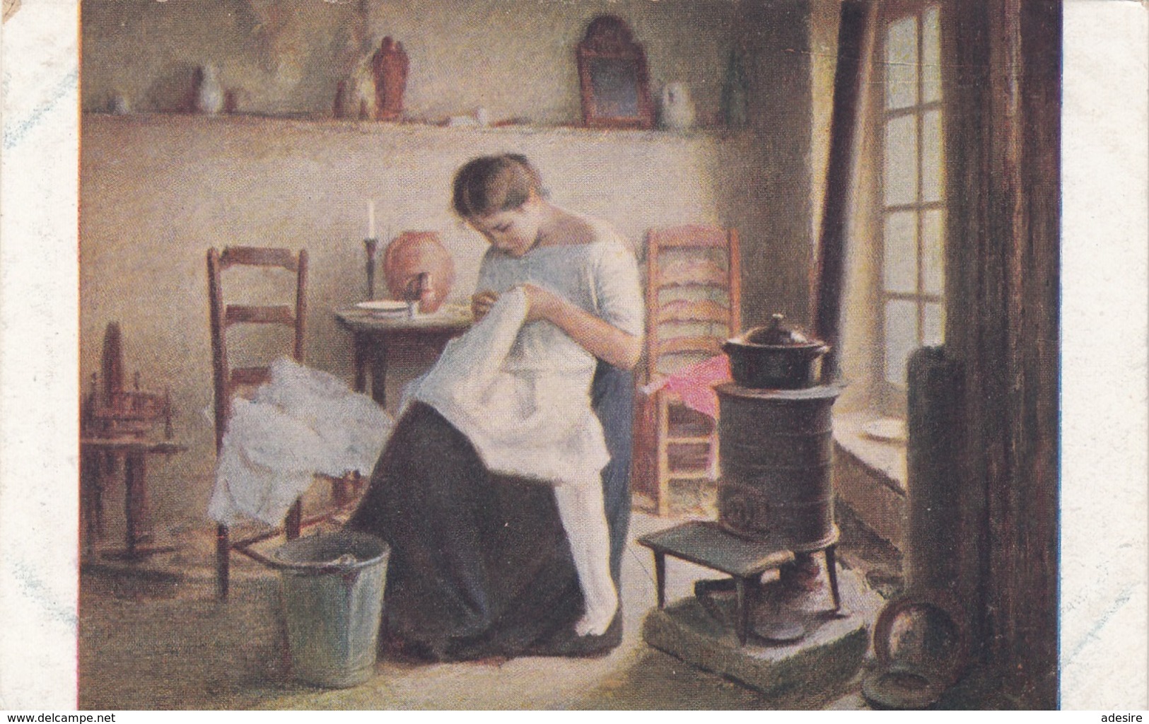 WÄSCHERIN Dellachaux Künstlerkarte Um 1910 - Sonstige & Ohne Zuordnung