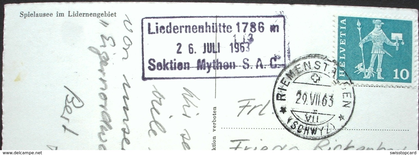 RIEMENSTALDEN Spielausee Im Lidernengebiet Stempel Liedernen-Hütte 26.7.93 SAC Mythen - Riemenstalden