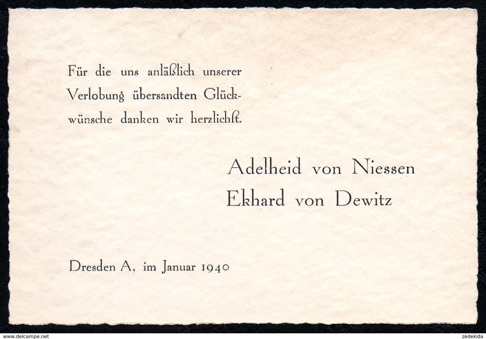 A0116 - Dresden - Visitenkarte - Adelheid Von Nissen - Ekhard Von Dewitz - Visitenkarten