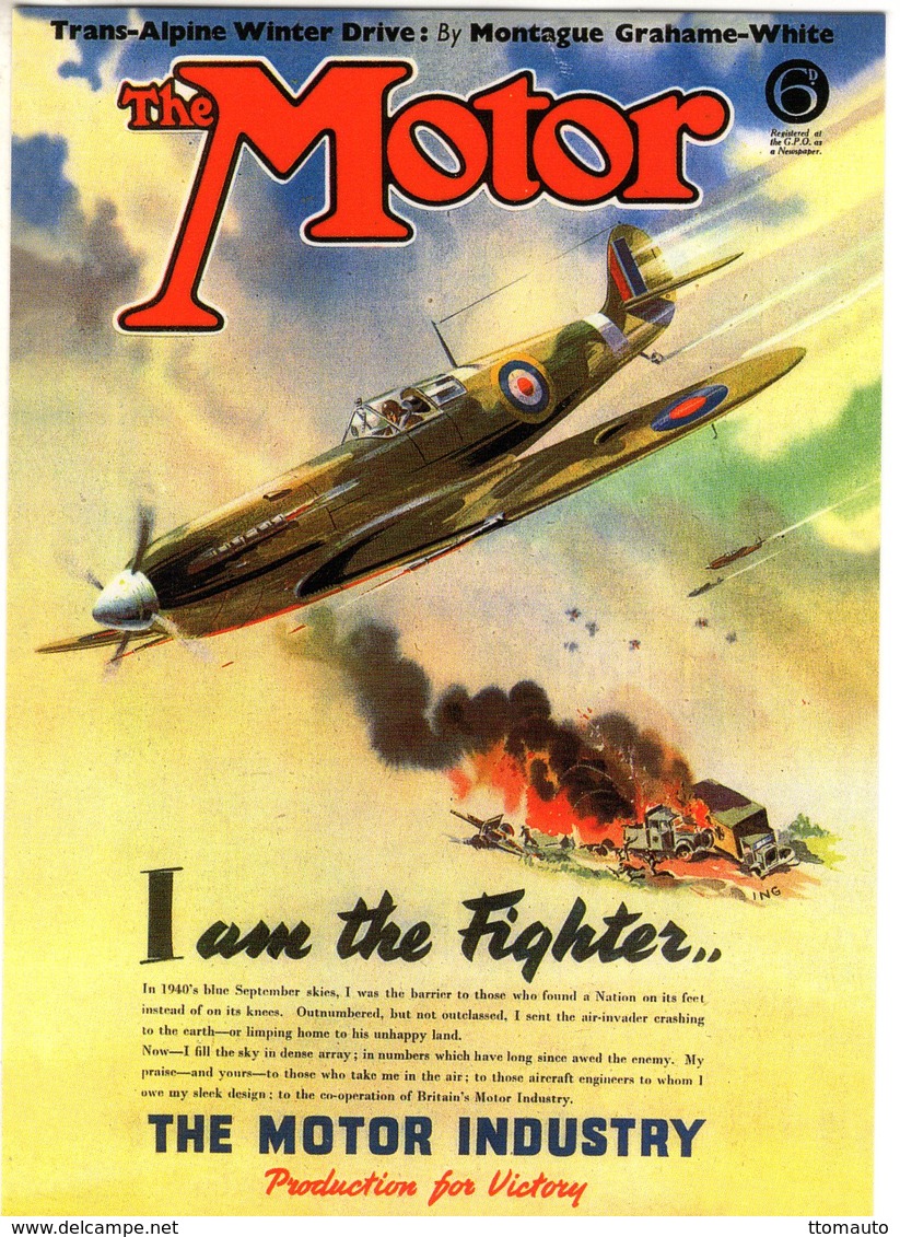 Supermarine Spitfire 1  -  Publicité D'epoque Pour 'The Motor' 1943   -  CPM - 1939-1945: 2ème Guerre