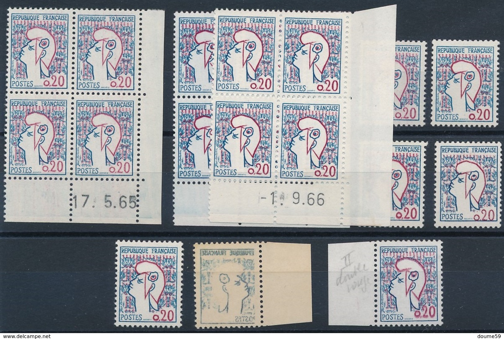 DA-13: FRANCE: Lot Marianne De Cocteau Type 1 Et 2 En CD + Variétés - Unused Stamps